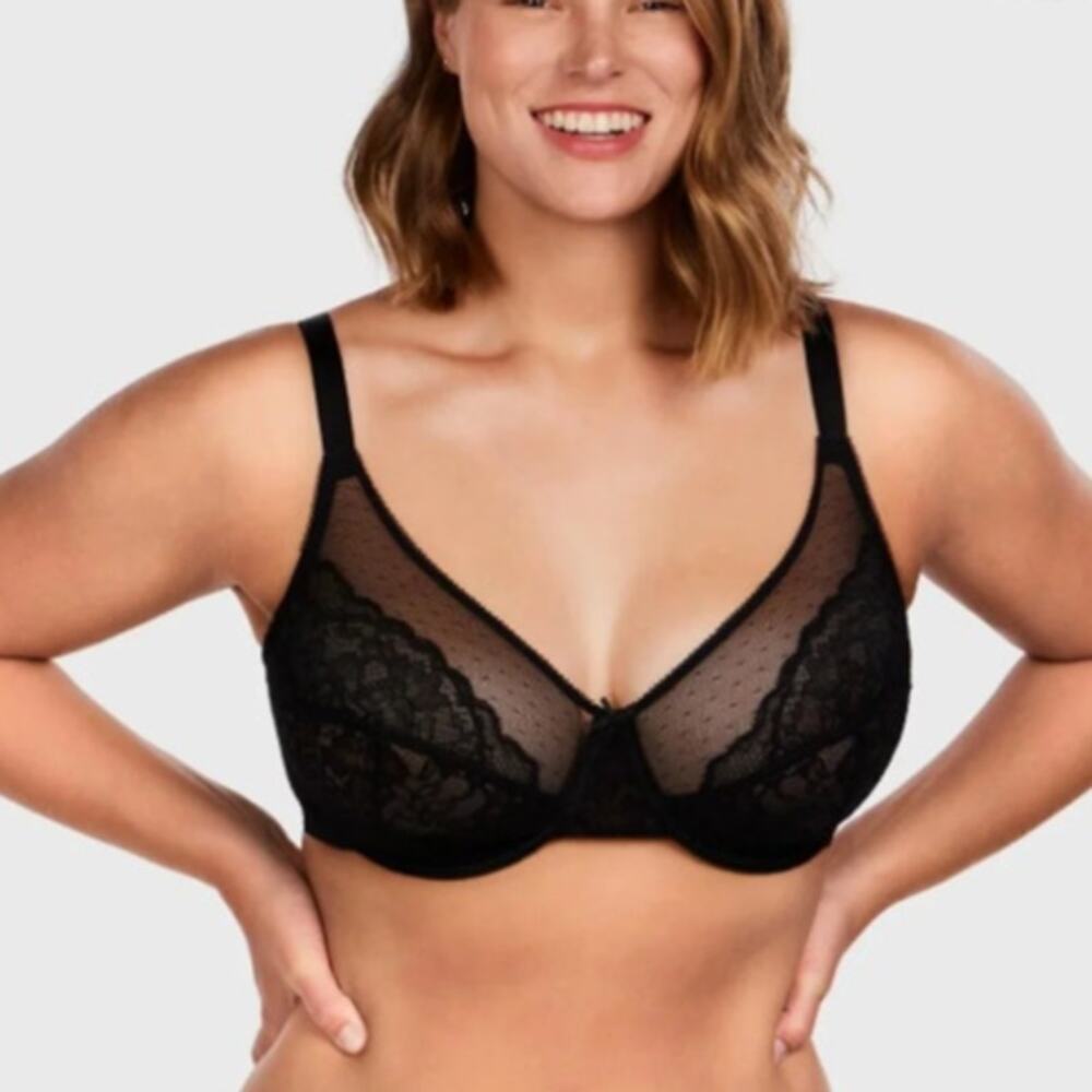 HSIA Enchante Black Lace Underwire Bra NWT 36D Full Coverage Unlined